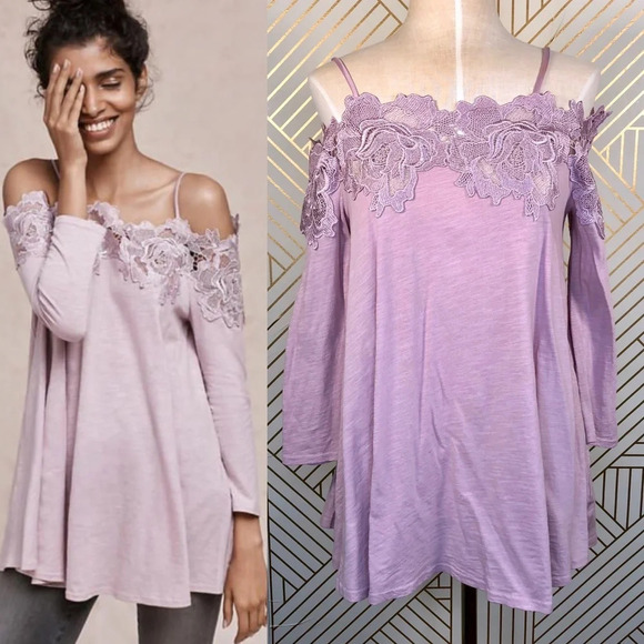 Anthropologie Tops - Anthropologie Meadow Laceline Top Tee Blouse Off-The-Shoulder Pink Size XSP